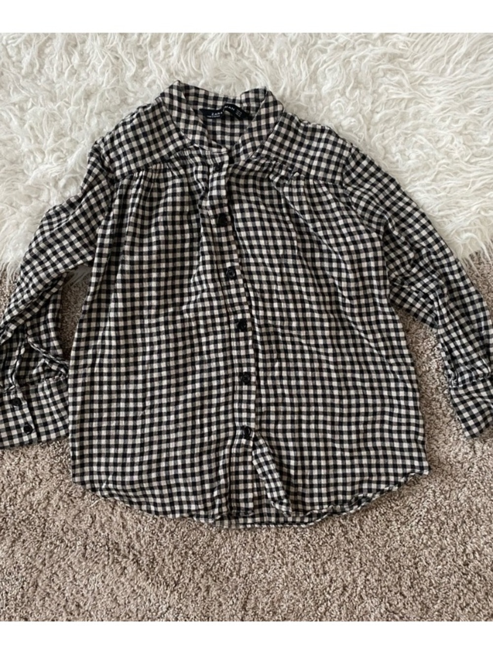Zara Black & White Gingham Button-Up Shirt